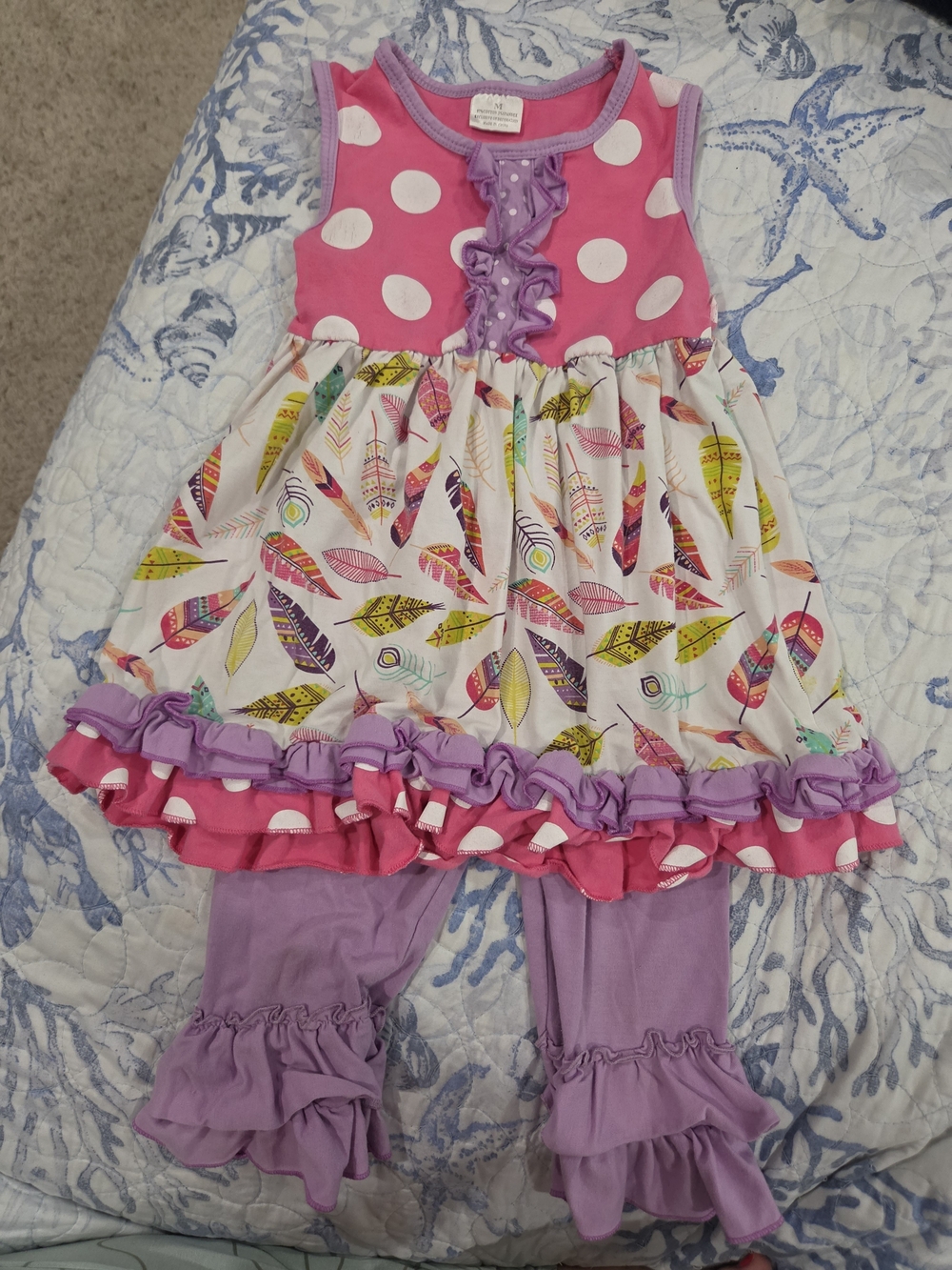 Girls Pink & Purple Feather-Print Dress Set - Brand Unspecified